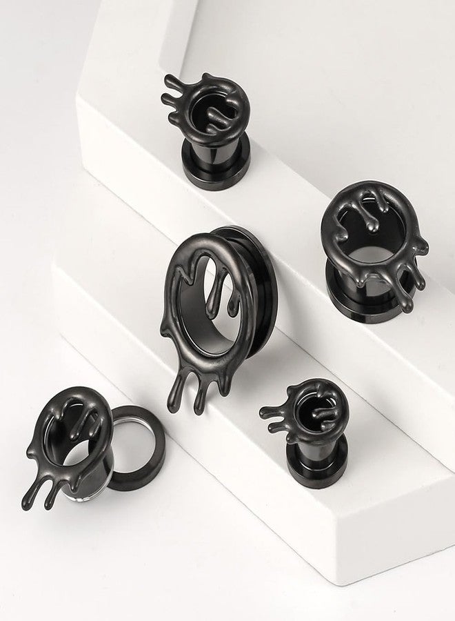 Earblity 2PCS Flowing Like Water 0g 8mm Halloween Ear Tunnels Plugs 316 Stainless Steel Black Ear Gauges Weight Saddle Plugs Hypoallergenic expander Piercing Body Jewelry - Image 3
